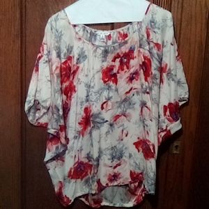 Flower pattern short sleeve blouses s (455)